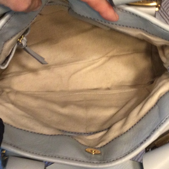 Michael Kors blue pebble leather satchel with canvas lining and 6  pocket. - Picture 12 of 13